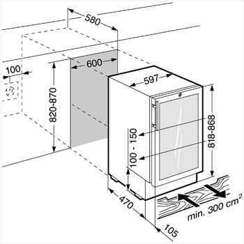 LIEBHERR Vinidor系列UWTes 1672酒柜安装尺寸